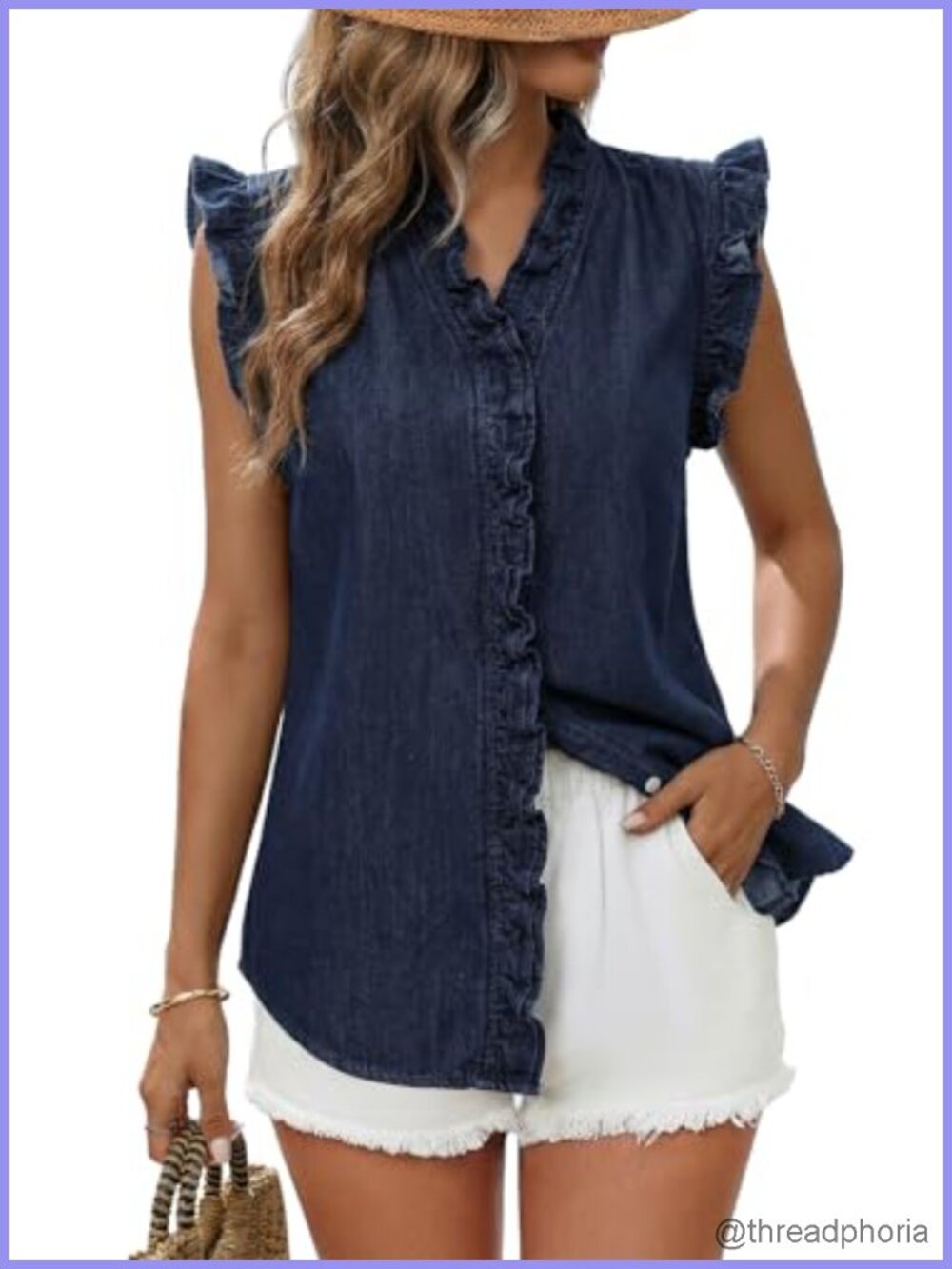 Womens Denim Vest Sleeveless Jean Vest Ruffle Peplum V Neck Size XL